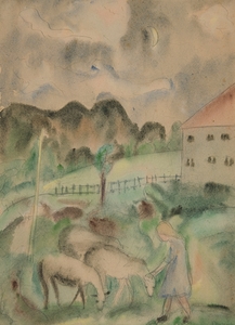 Young Girl and Sheep [1922] by Dora Bromberger [1881–1942]